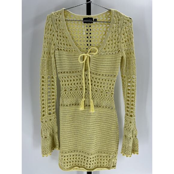 Retrofete 'Peony' Yellow Cotton Knit Crochet Dress Size S - Picture 4 of 4